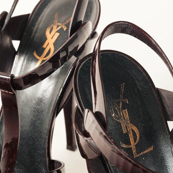 Saint Laurent Tribute Open Toe Bourgogne Patent Leather Platform Sandal - Picture 10 of 12
